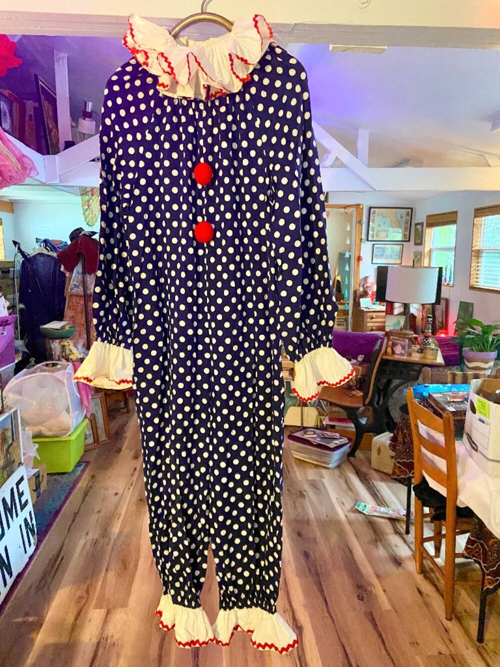 Vintage Clown Costume Halloween Circus 60s Handmade Polka Dot Ruffled Collar
